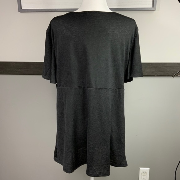 LOANNA woman’s blouse black short circular cap sleeve surplice neck plus size - Picture 3 of 13